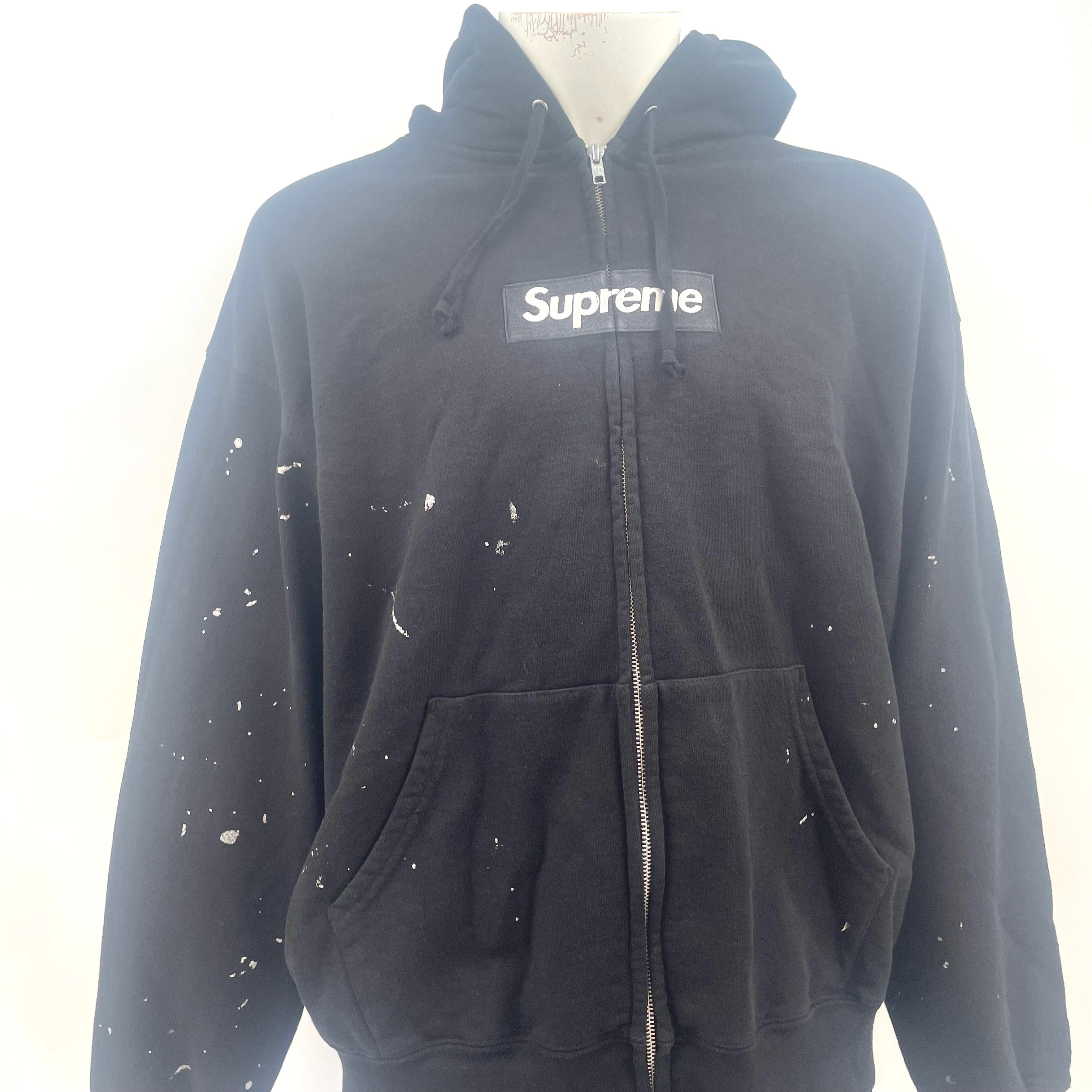 Supreme Box Logo Zip-Up Black With Paint Splatter Feature Size XL