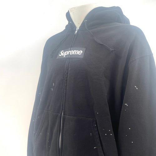 Supreme Box Logo Zip-Up Black With Paint Splatter Feature Size XL
