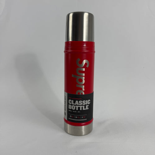 Supreme Classic Water Bottle in red, featuring bold Supreme branding on a compact 0.59L ( 20oz) bottle. A practical everyday