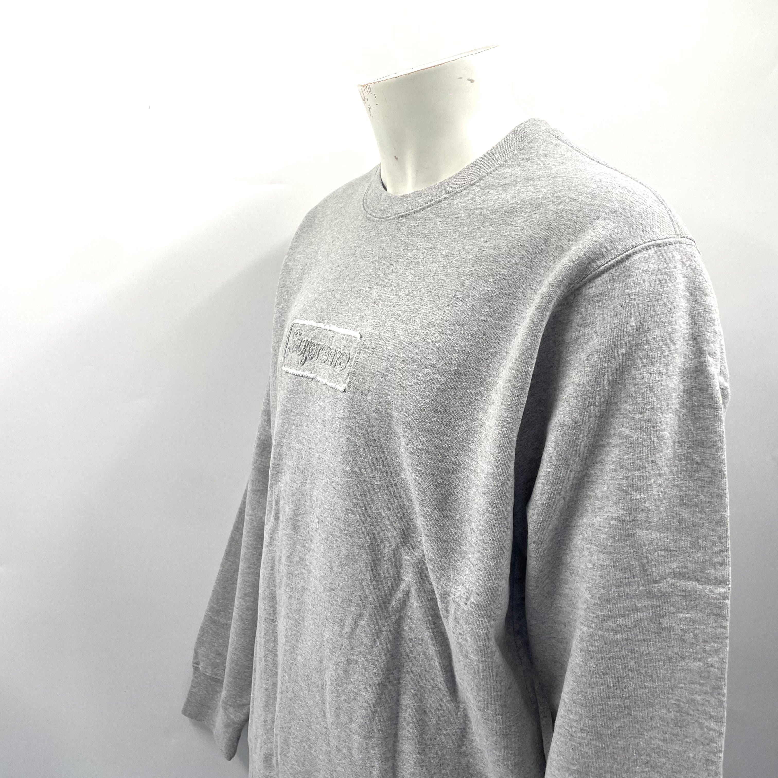 Supreme Plain Grey Crewneck With Cutout Logo. Size Large