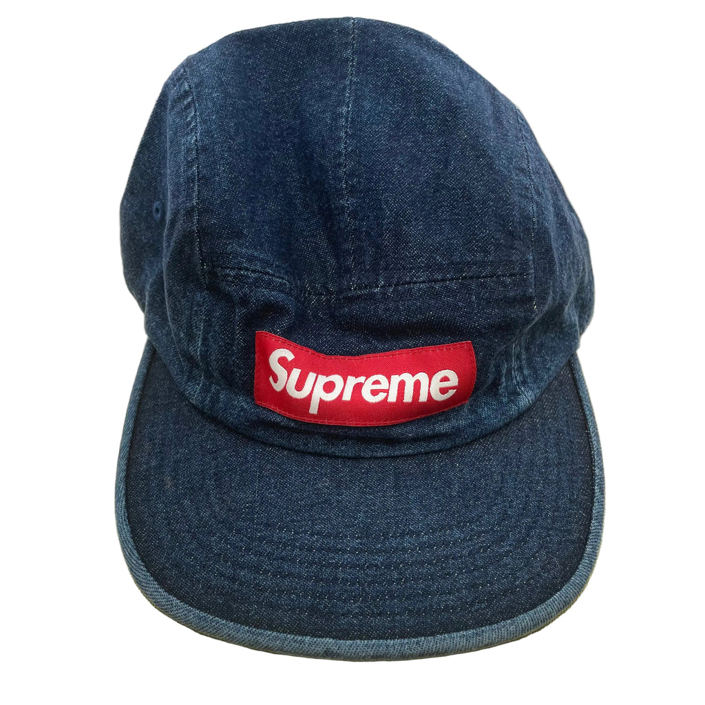 Denim Material Supreme Cap With Red Classic Box Logo