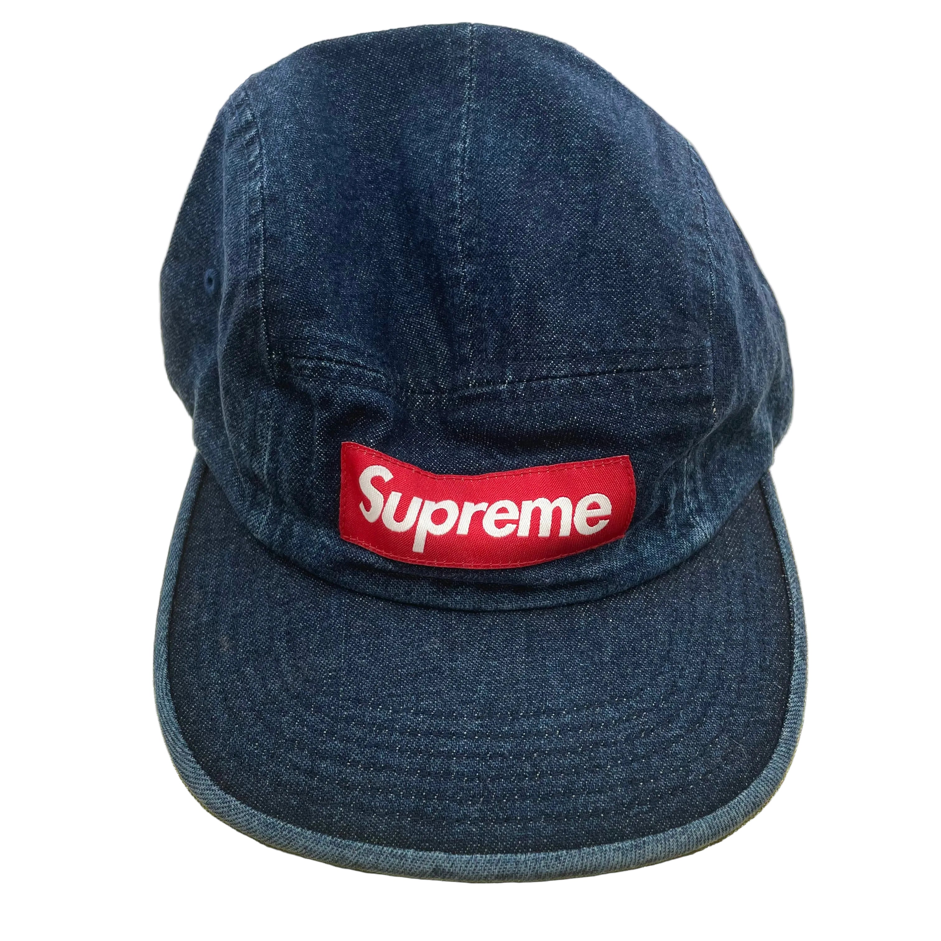 Denim Material Supreme Cap With Red Classic Box Logo
