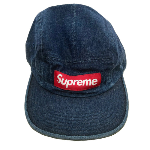 Denim Material Supreme Cap With Red Classic Box Logo