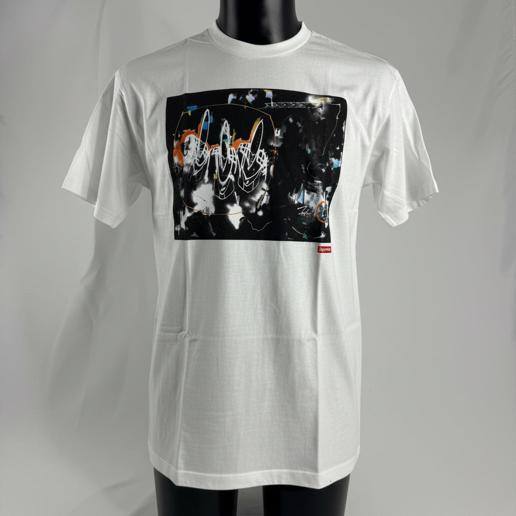 The Supreme Futura Shirt is a graphic T-shirt featuring artwork by Futura 2000, known for his abstract graffiti-inspired