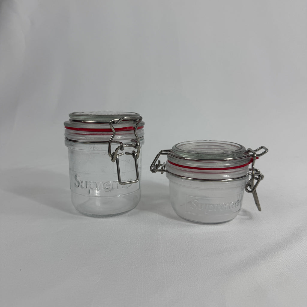 Plain glass jars with SUPREME branding (see-through)