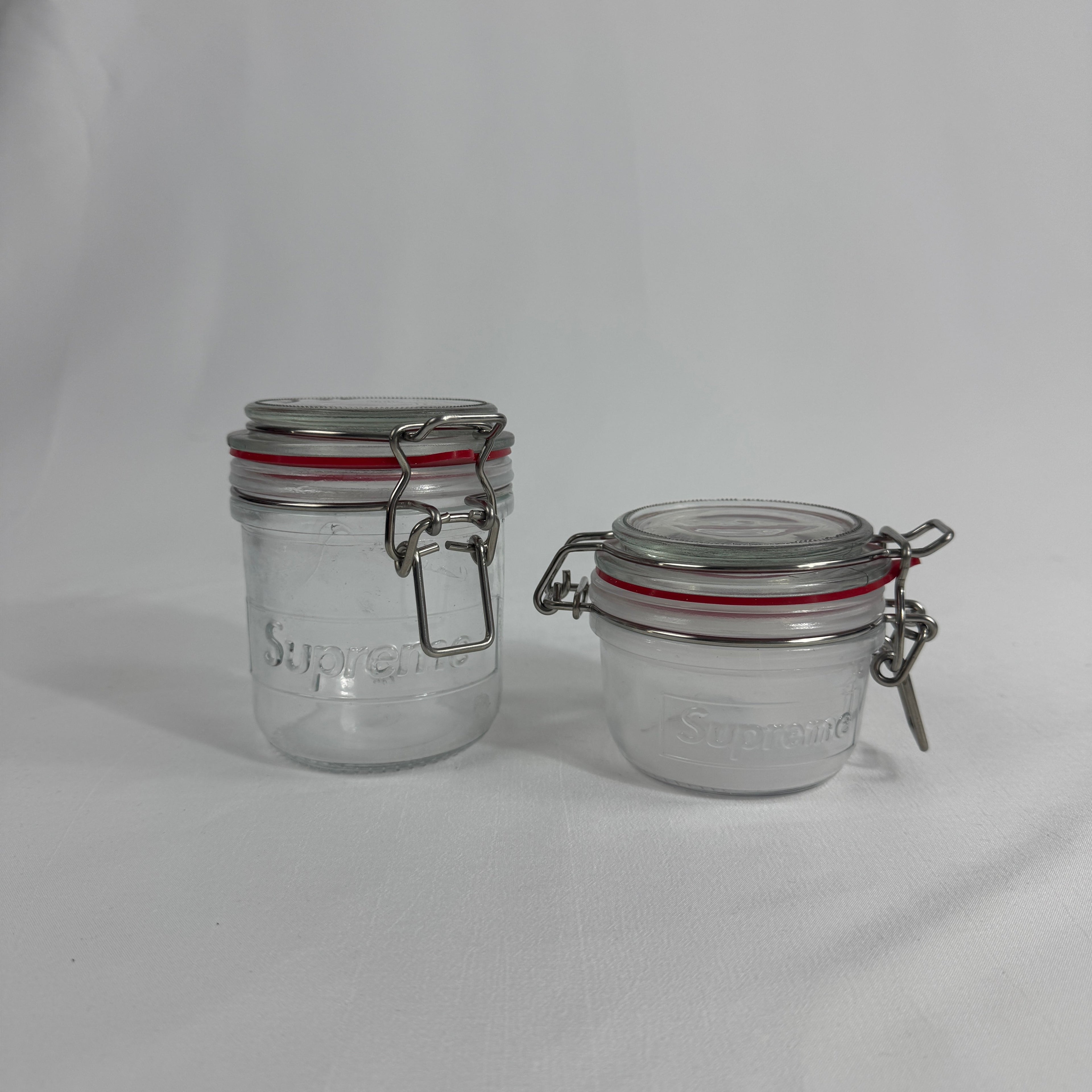Plain glass jars with SUPREME branding (see-through)