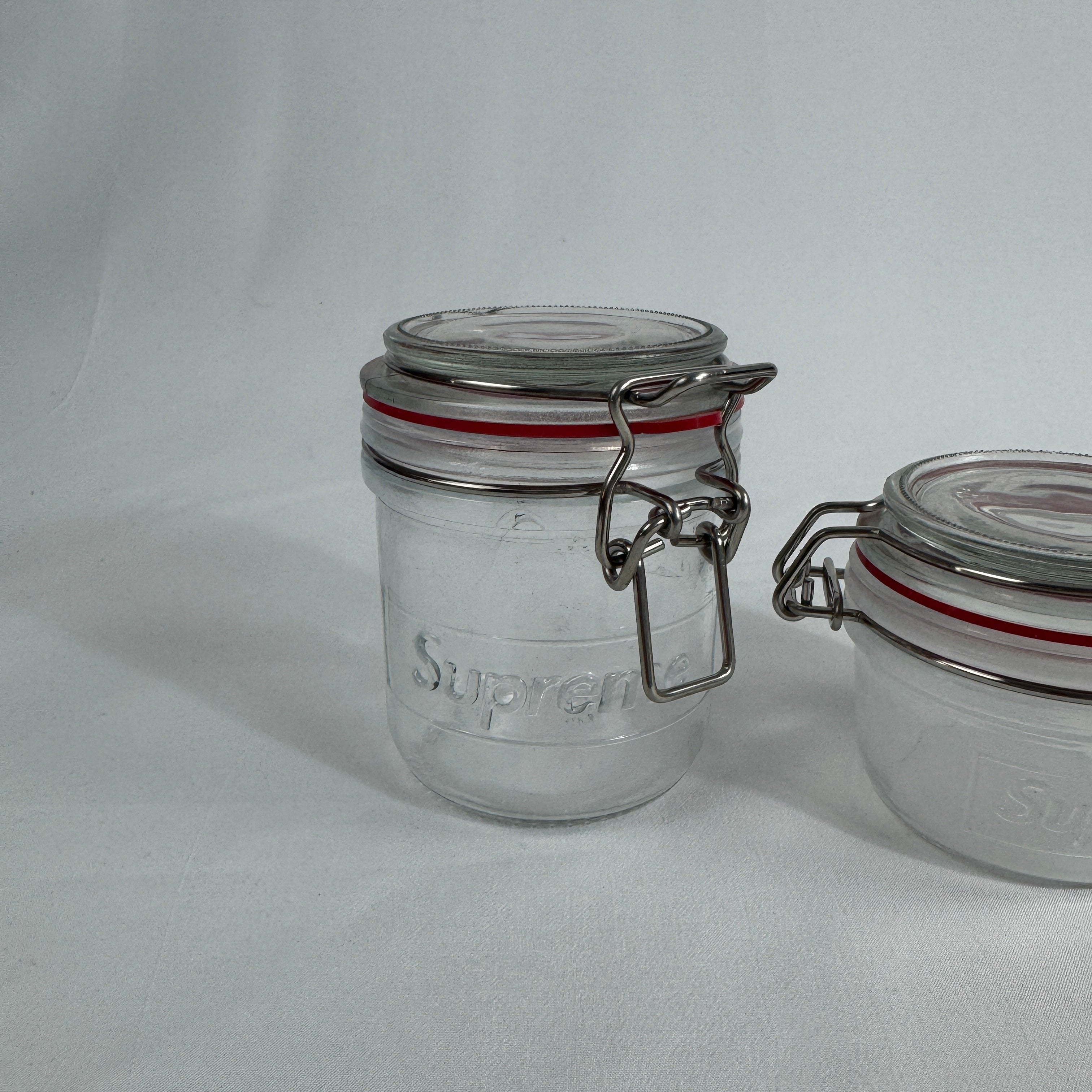 Plain glass jars with SUPREME branding (see-through)