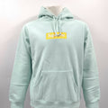 The Supreme Gold Box Logo Hoodie Ice Blue is a heavyweight cotton hoodie featuring the iconic Supreme Box Logo embroidered