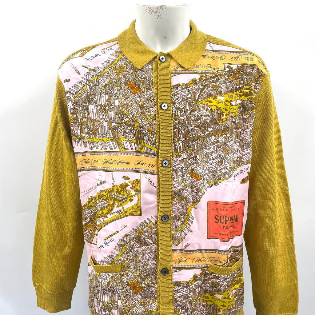 Ochre Coloured Supreme Silk Map Cardigan In Size Large