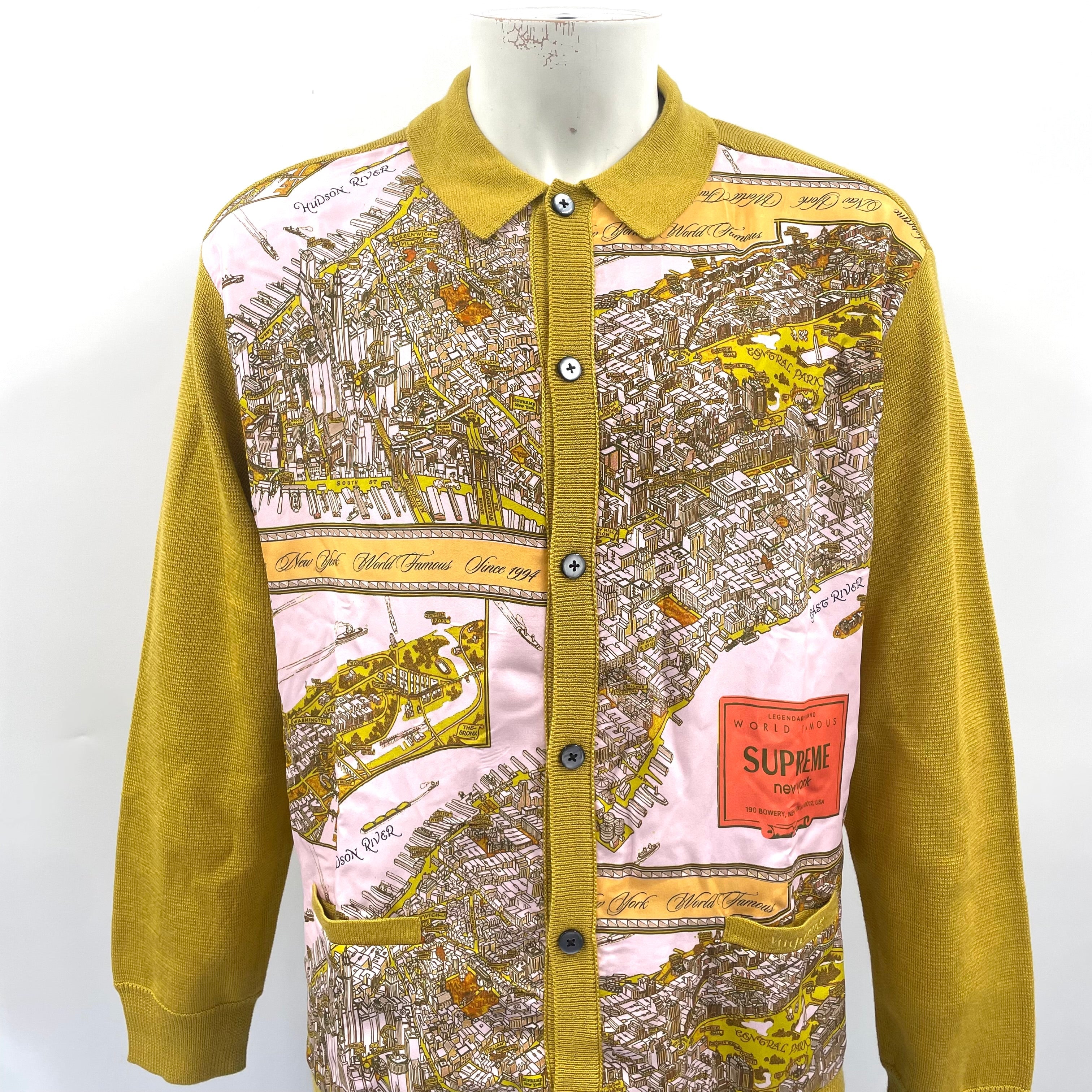 Ochre Coloured Supreme Silk Map Cardigan In Size Large