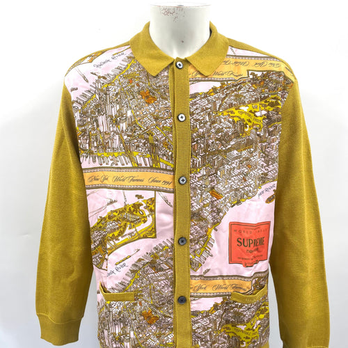 Ochre Coloured Supreme Silk Map Cardigan In Size Large