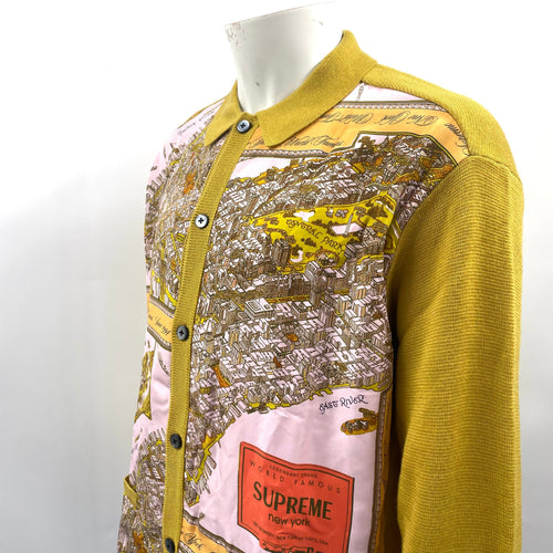 Ochre Coloured Supreme Silk Map Cardigan In Size Large