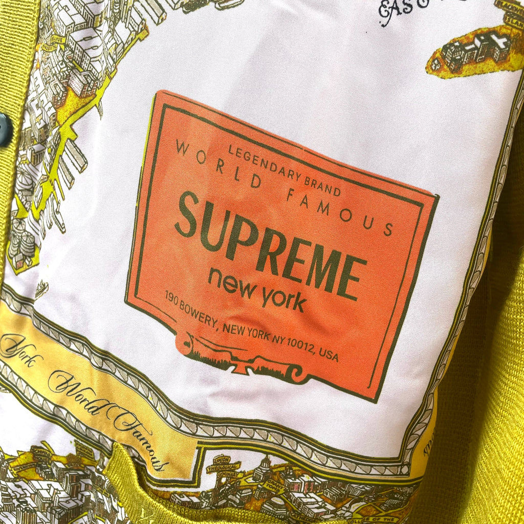 Ochre Coloured Supreme Silk Map Cardigan In Size Large