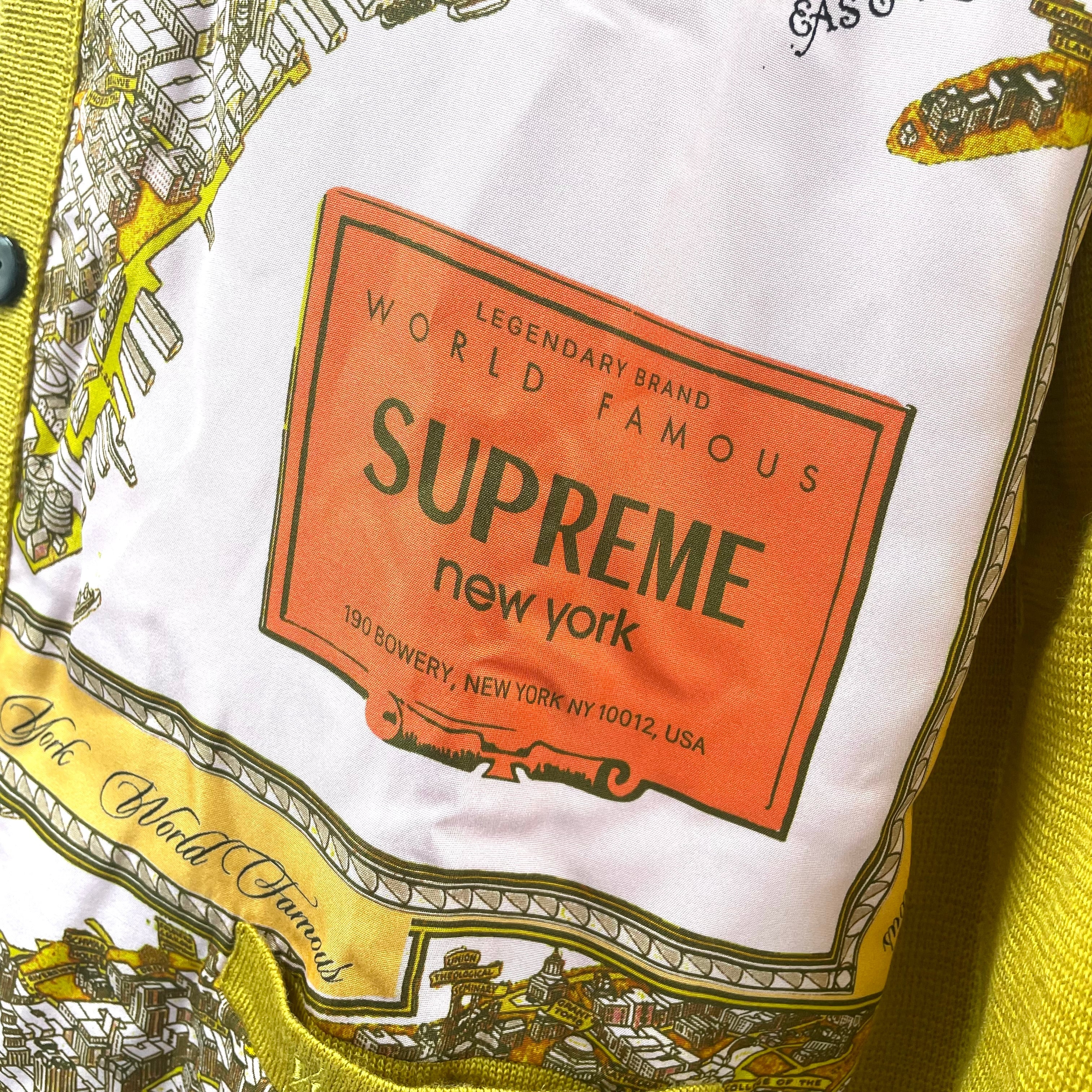Ochre Coloured Supreme Silk Map Cardigan In Size Large