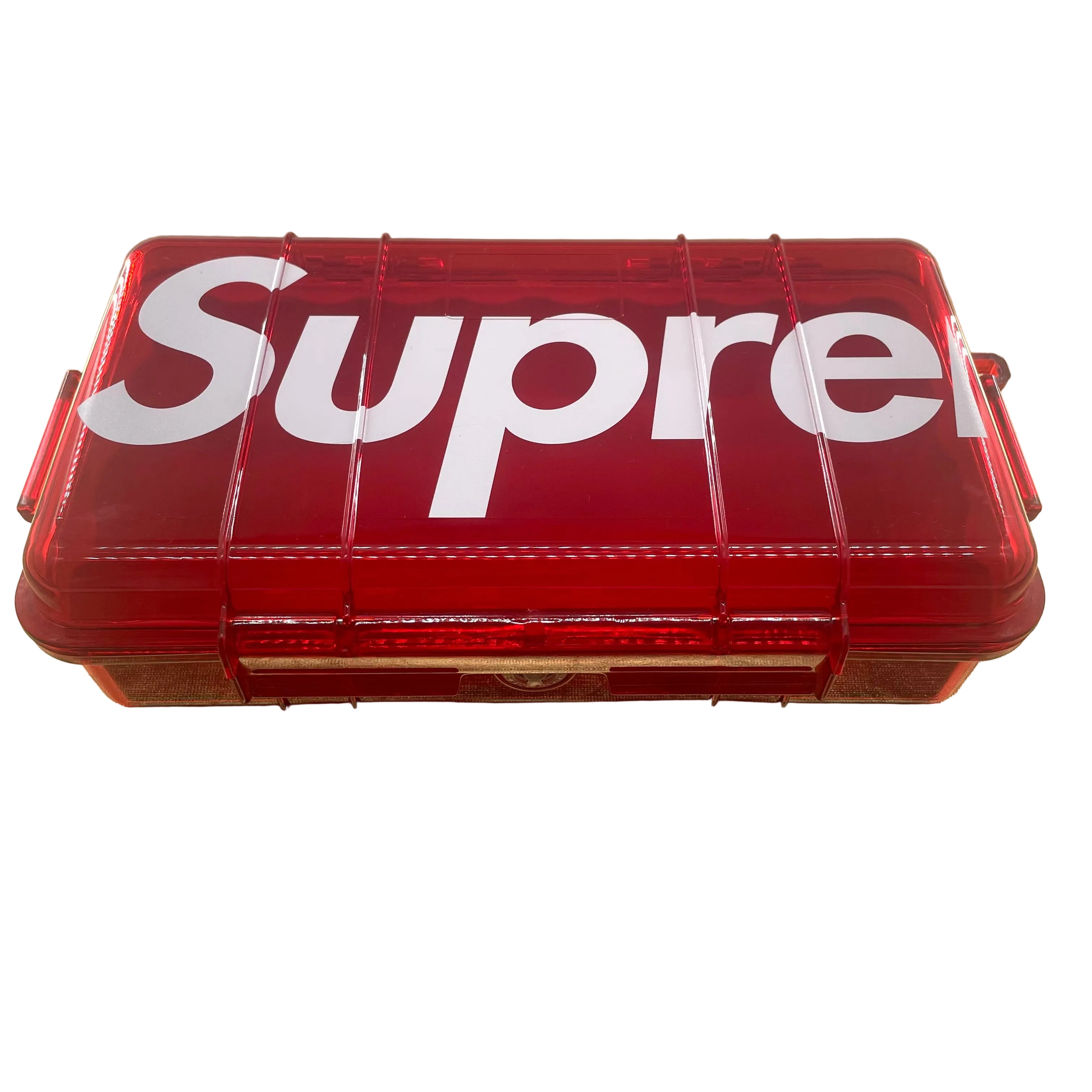 Red SUPREME utility box with big logo, see-through