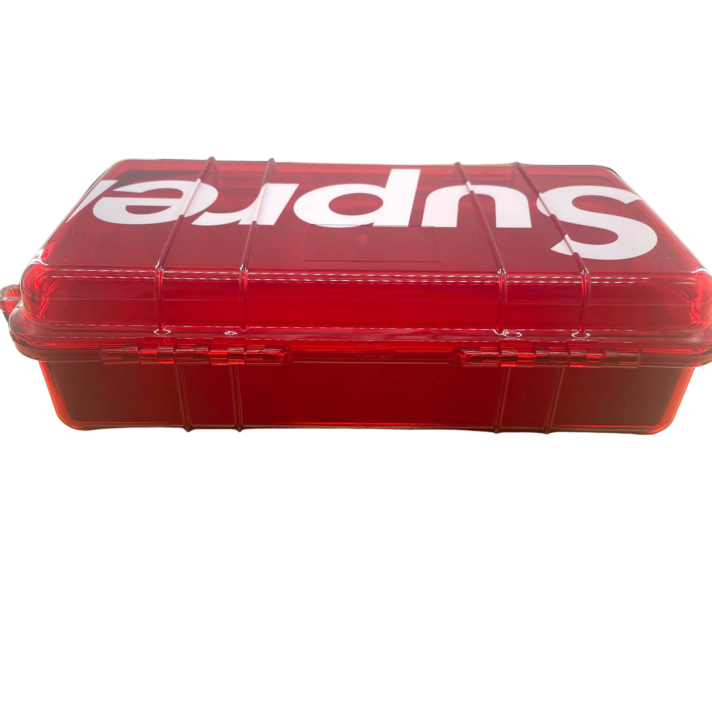Red SUPREME utility box with big logo, see-through