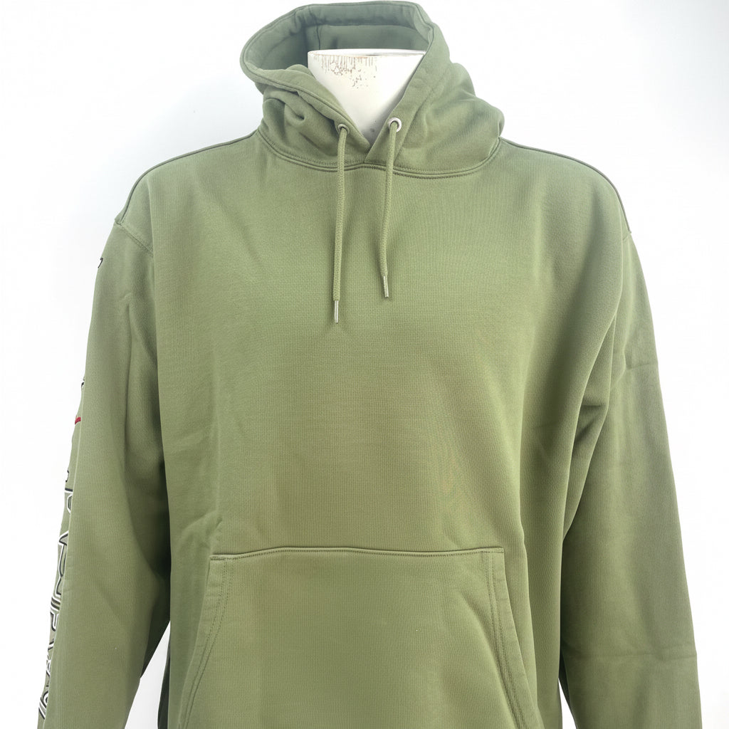 The Jordan x Supreme Collaboration Hoodie Khaki Green is a premium streetwear hoodie that combines Jordan Brand’s athletic
