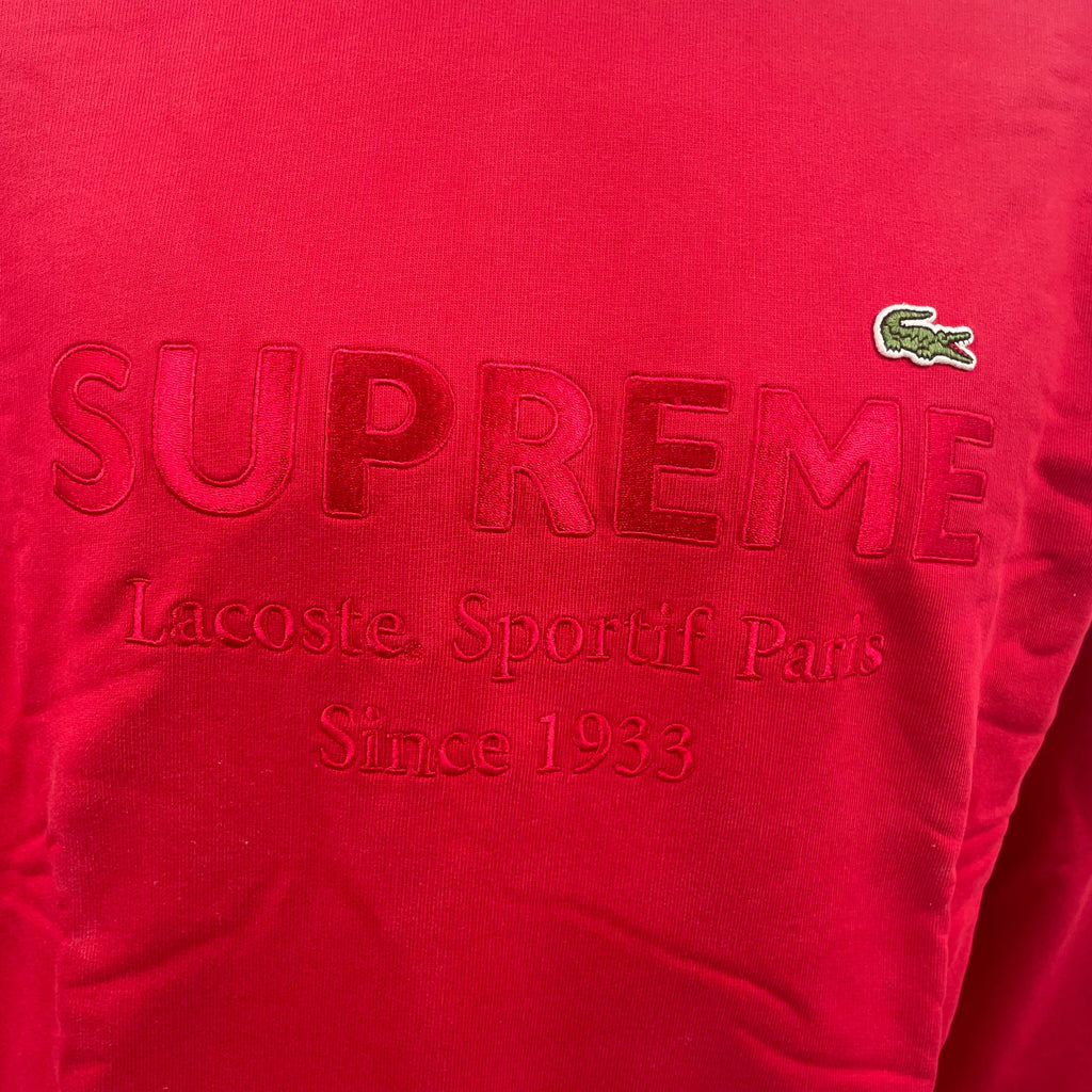 Red Supreme Crewneck In Collaboration With Lacoste. Size Medium
