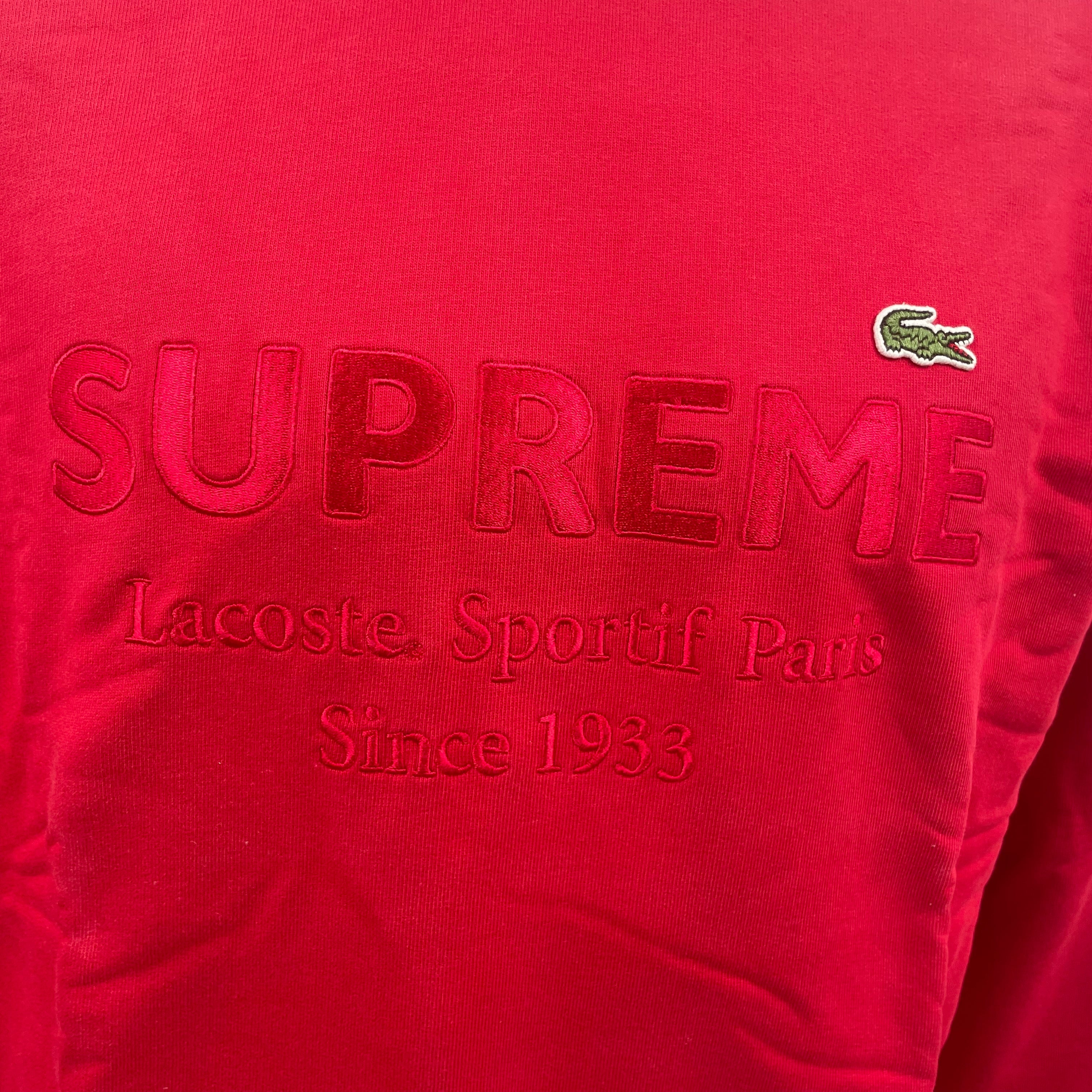 Red Supreme Crewneck In Collaboration With Lacoste. Size Medium