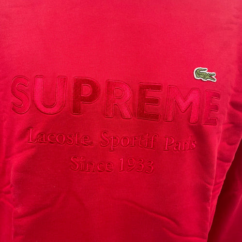 Red Supreme Crewneck In Collaboration With Lacoste. Size Medium