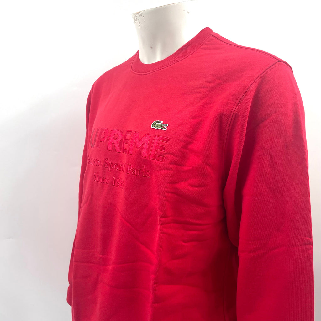 Red Supreme Crewneck In Collaboration With Lacoste. Size Medium