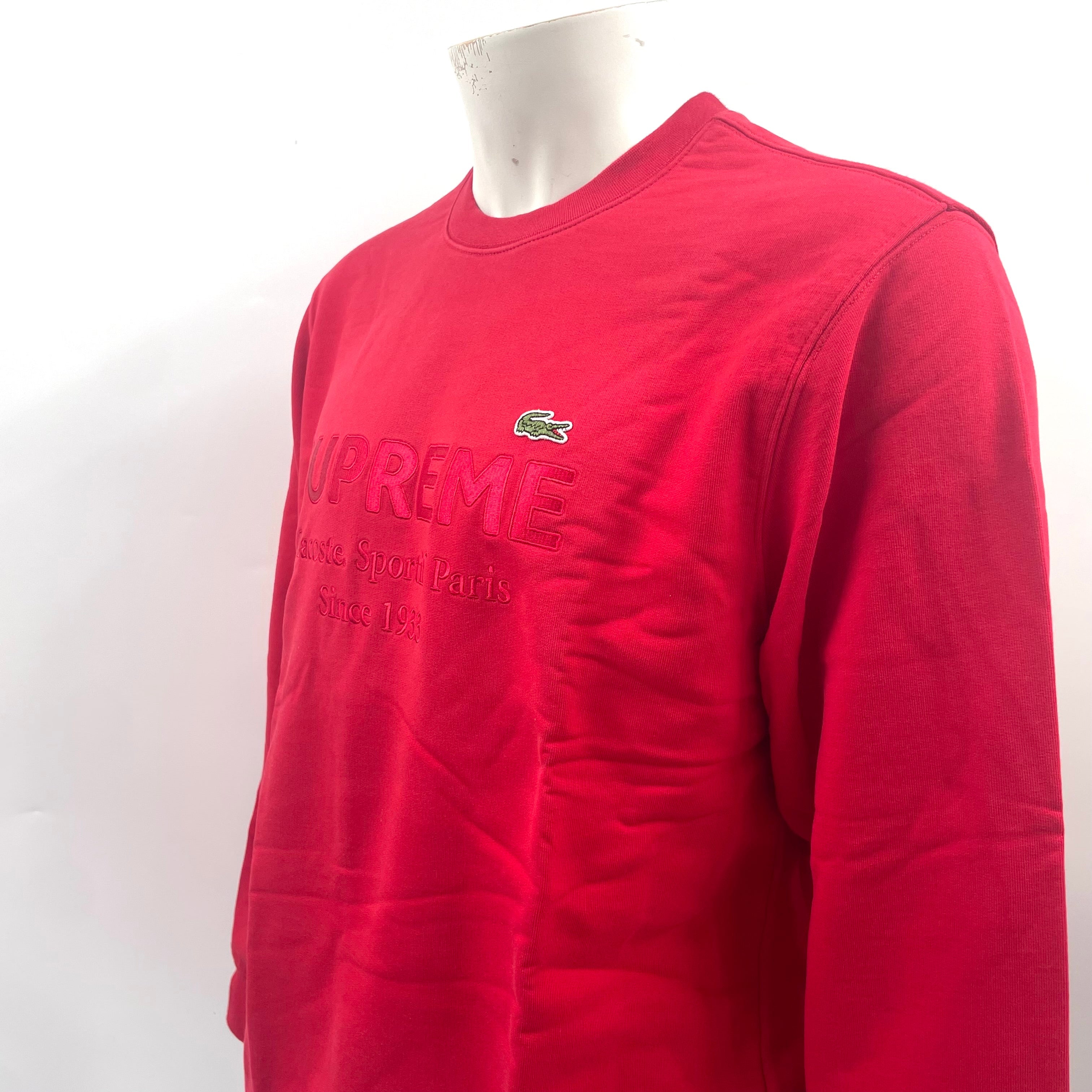 Red Supreme Crewneck In Collaboration With Lacoste. Size Medium
