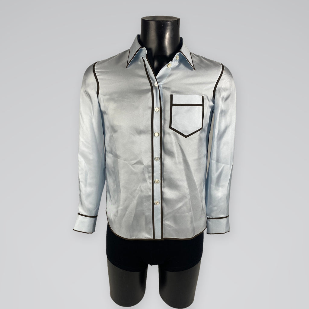 Tory Burch Silk Twill Piped Shirt Iced Blue