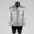 Tory Burch Silk Twill Piped Shirt Iced Blue