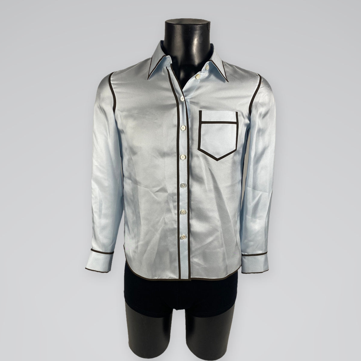 Tory Burch Silk Twill Piped Shirt Iced Blue