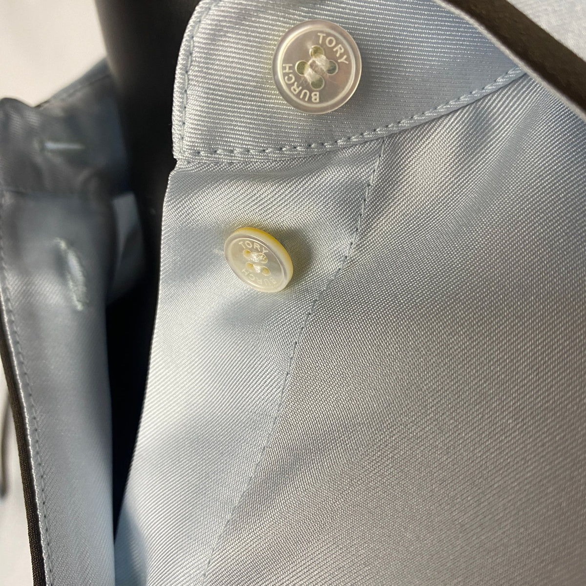 Tory Burch Silk Twill Piped Shirt Iced Blue