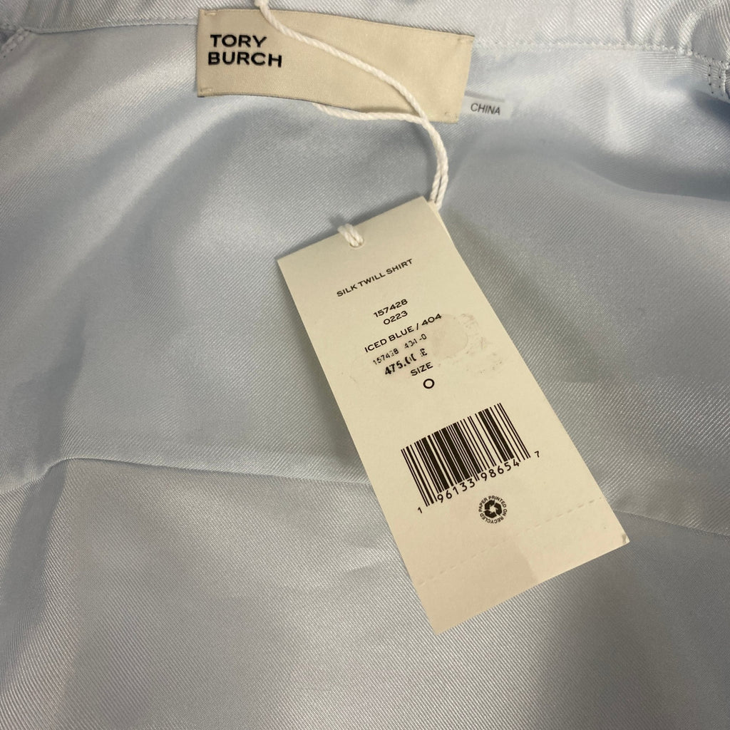 Tory Burch Silk Twill Piped Shirt Iced Blue