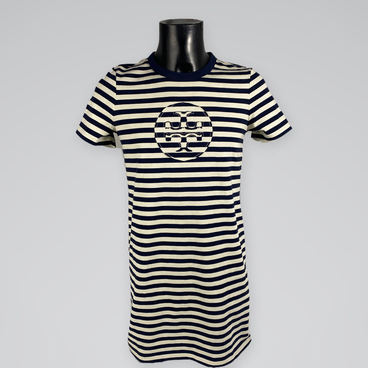 Tory Burch Striped Logo T-Shirt Dress Navy & Ivory